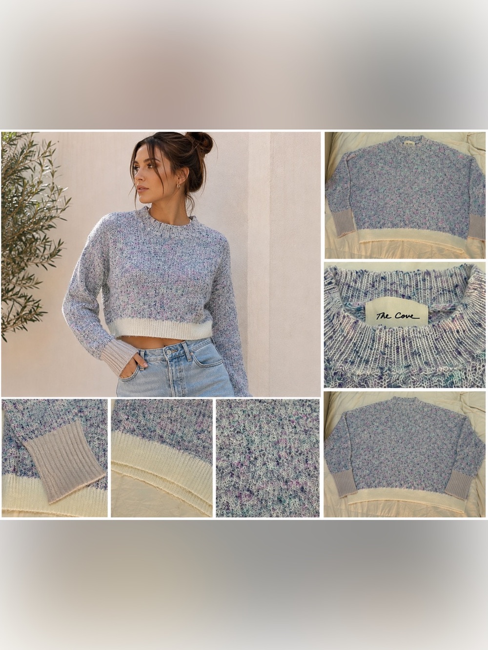 The Cove Pastel Speckled Cropped Sweater | Soft Knot Crewneck | Size S
